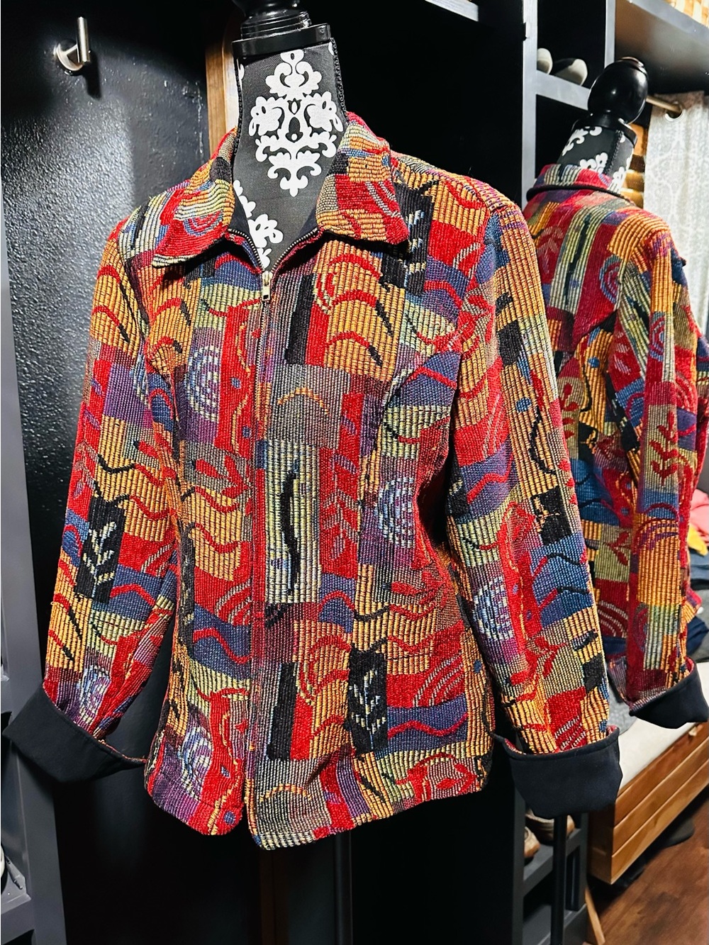 Vintage Vermont country store 90s cottage core tapestry patchwork jacket  1X